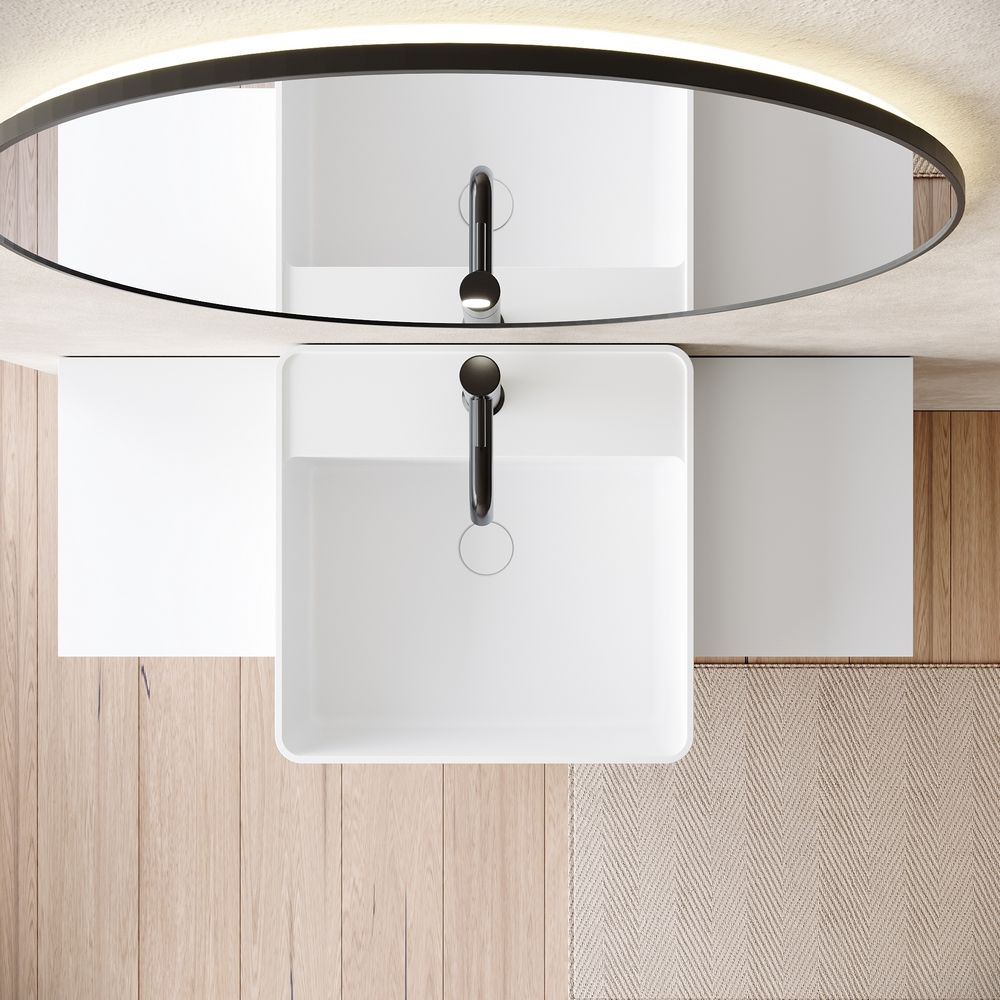 KT-6556 Solid Surface Pedestal Basin with Double-Side Widened Extended Countertops