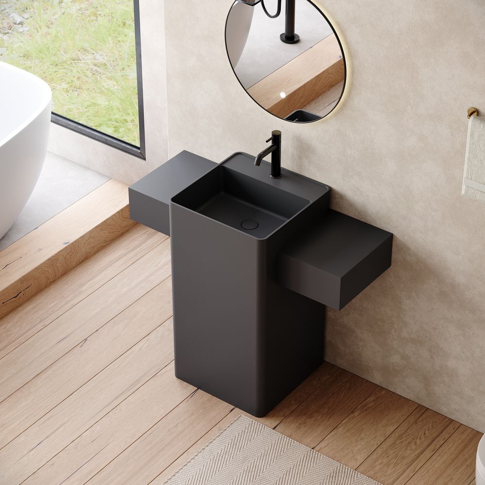 KT-6556 Solid Surface Pedestal Basin with Double-Side Widened Extended Countertops