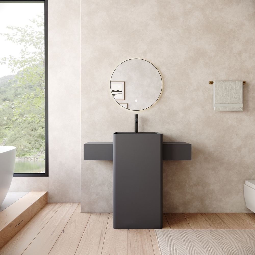 KT-6556 Solid Surface Pedestal Basin with Double-Side Widened Extended Countertops