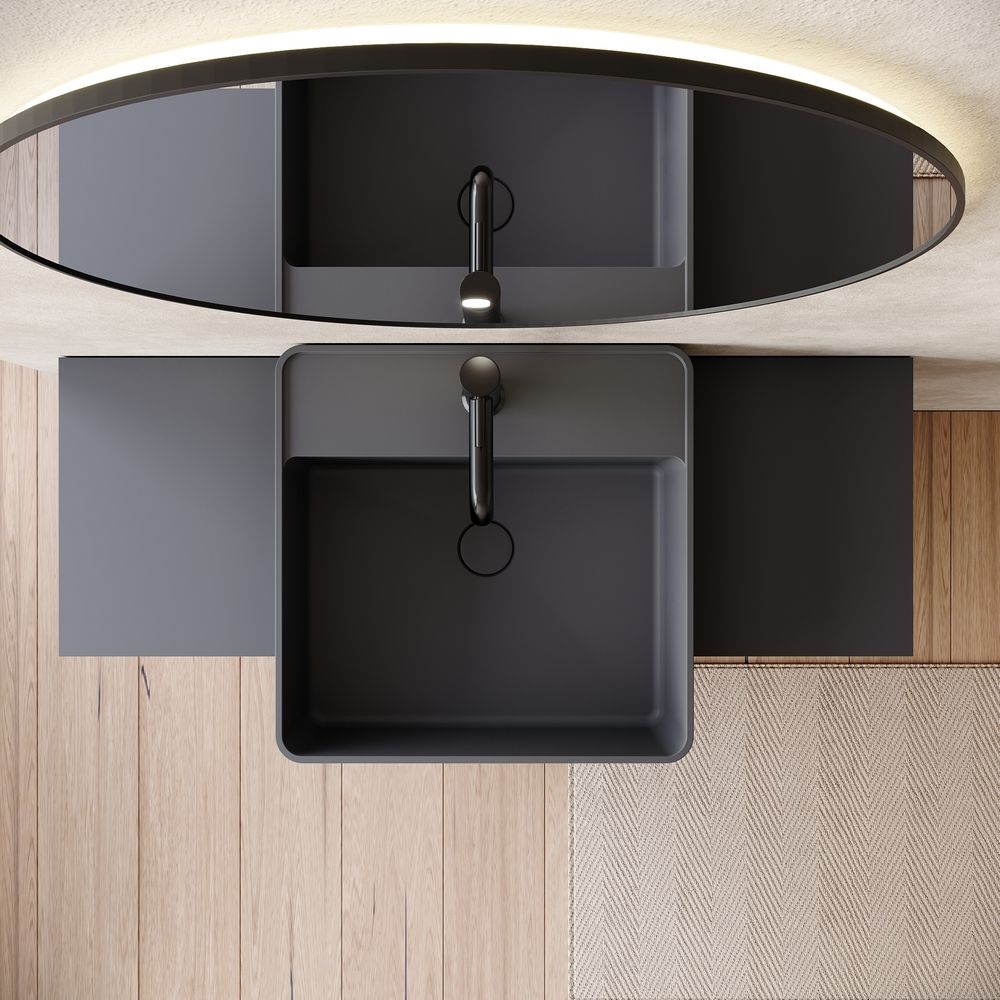 KT-6556 Solid Surface Pedestal Basin with Double-Side Widened Extended Countertops