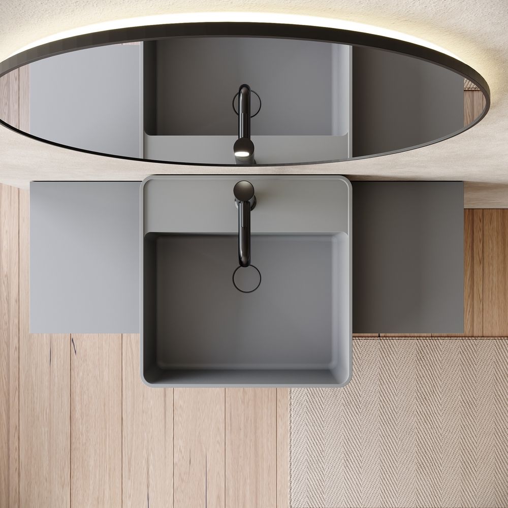 KT-6556 Solid Surface Pedestal Basin with Double-Side Widened Extended Countertops