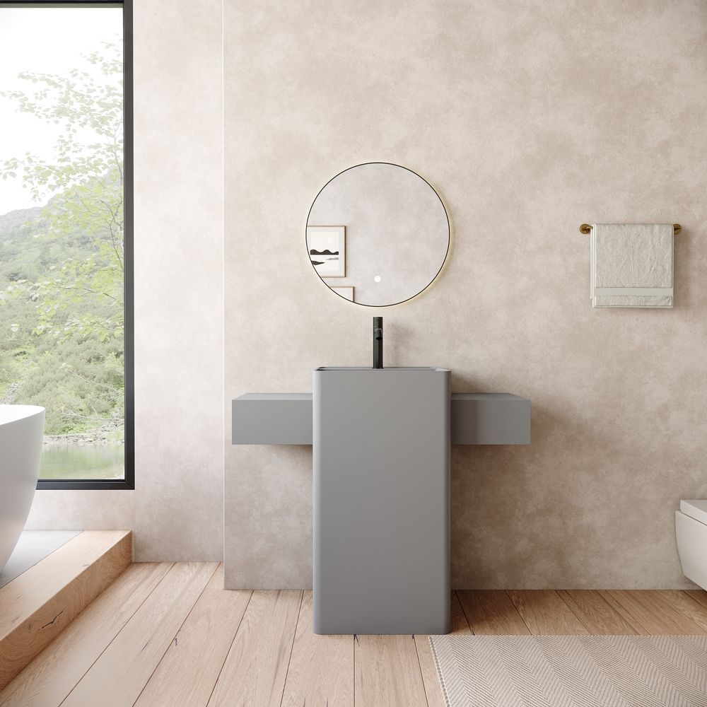 KT-6556 Solid Surface Pedestal Basin with Double-Side Widened Extended Countertops