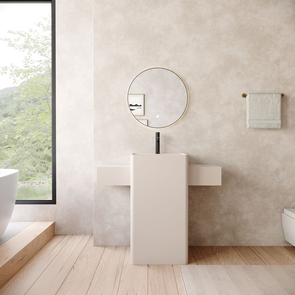 KT-6556 Solid Surface Pedestal Basin with Double-Side Widened Extended Countertops