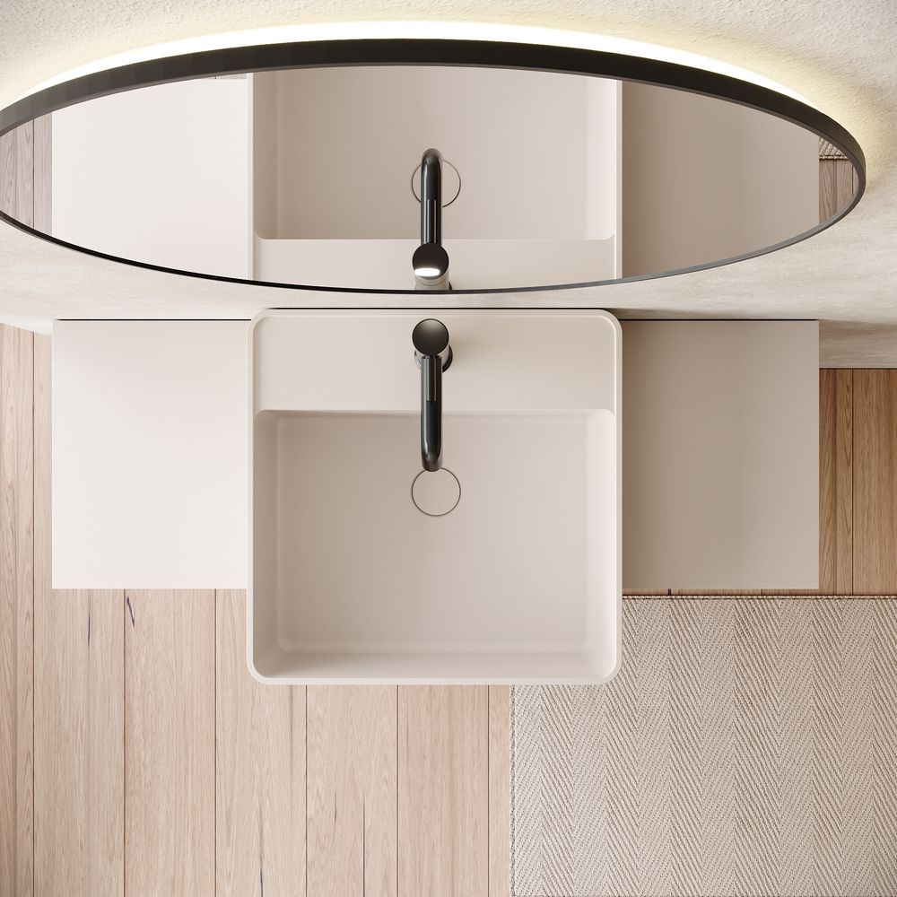 KT-6556 Solid Surface Pedestal Basin with Double-Side Widened Extended Countertops