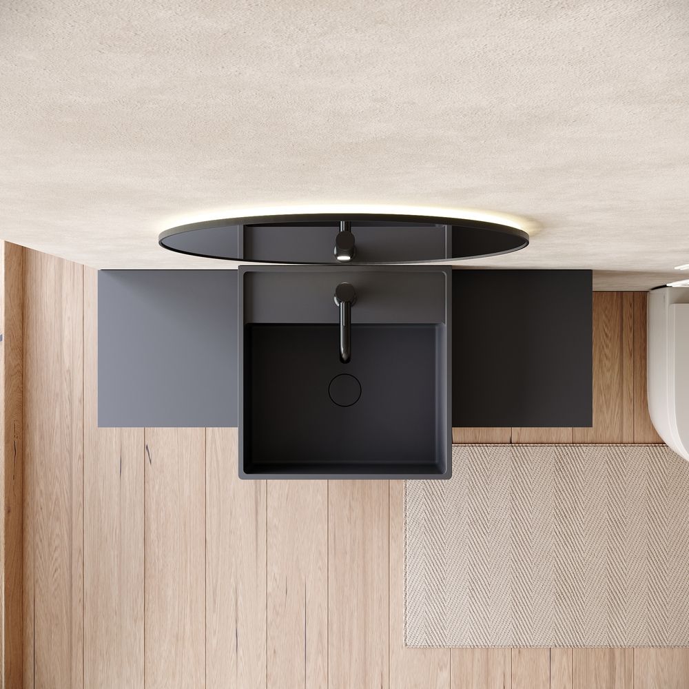 KT-6557 Solid Surface Pedestal Basin with Double Side Countertops & Hidden Drawer