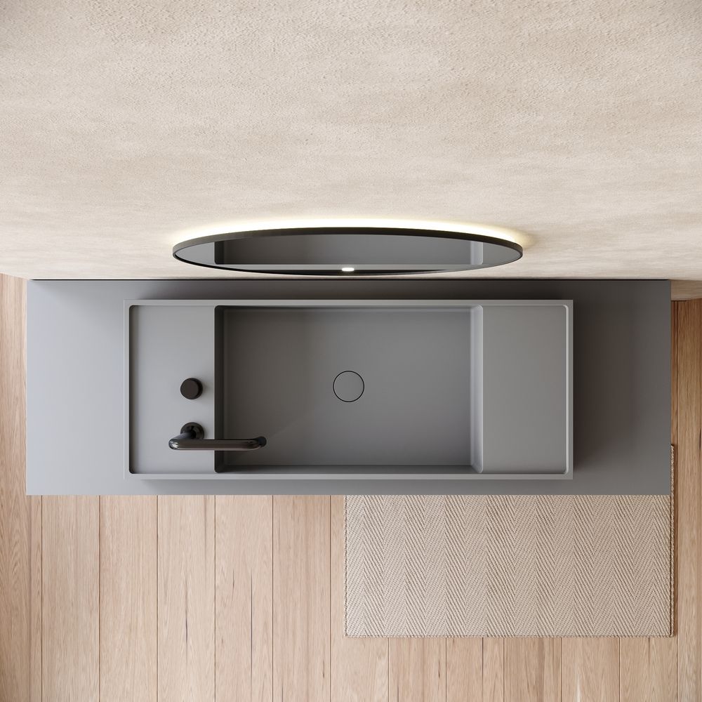 KT-6558 Rectangular Basin with Double Wide Side Countertops Solid Surface Pedestal Sink