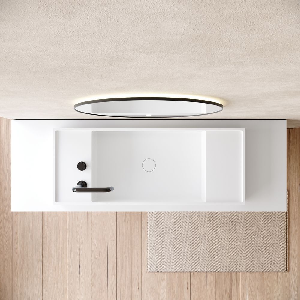 KT-6558 Rectangular Basin with Double Wide Side Countertops Solid Surface Pedestal Sink