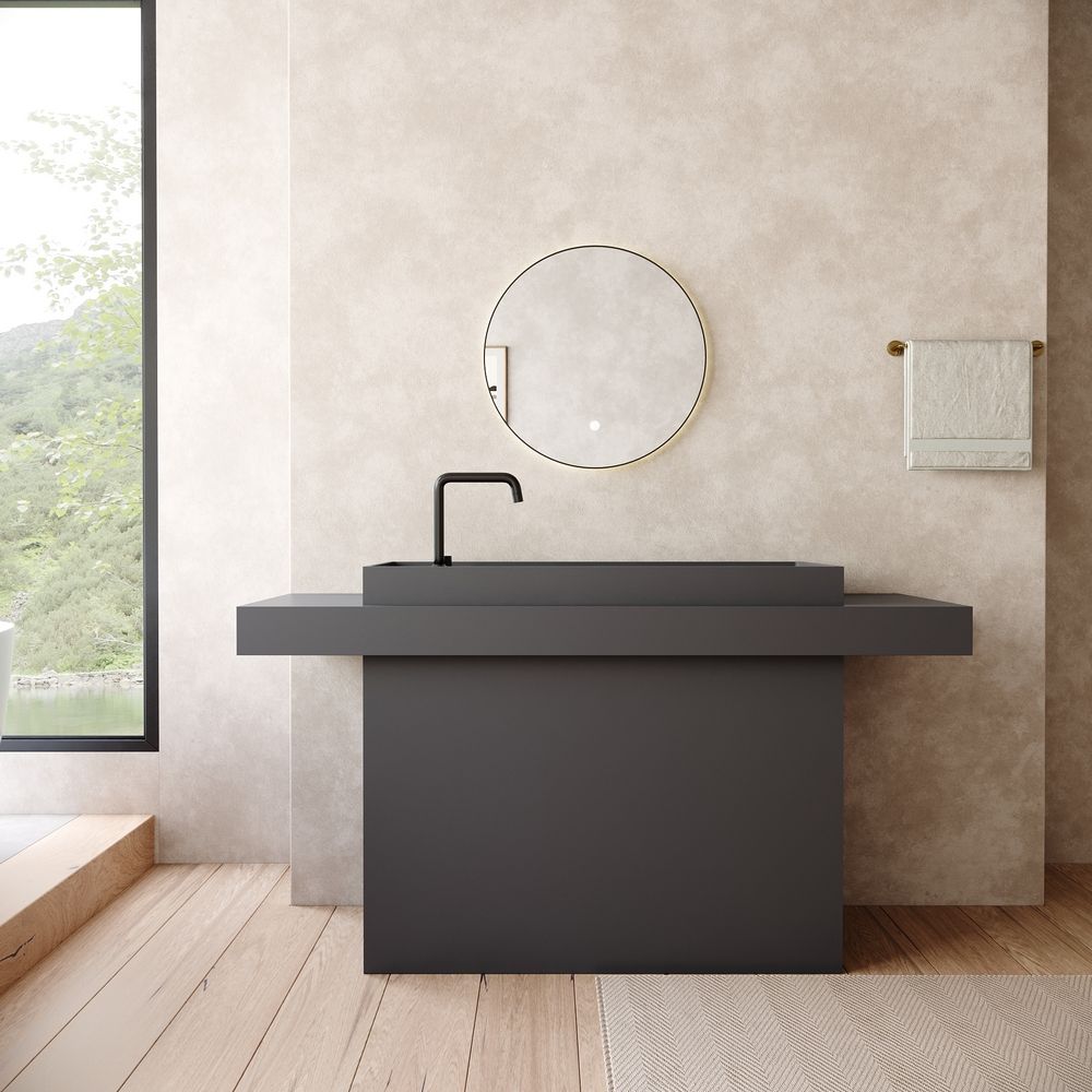 KT-6558 Rectangular Basin with Double Wide Side Countertops Solid Surface Pedestal Sink