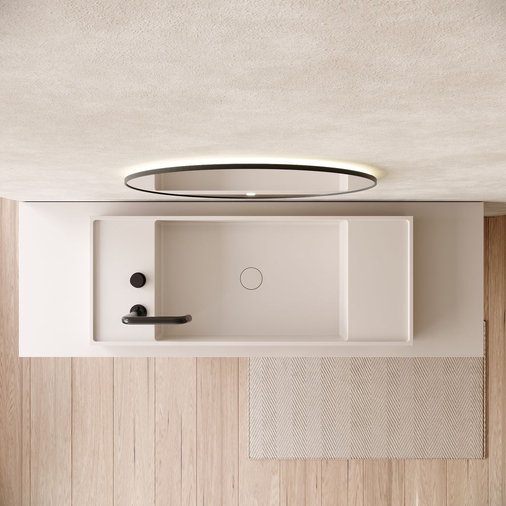 KT-6558 Rectangular Basin with Double Wide Side Countertops Solid Surface Pedestal Sink