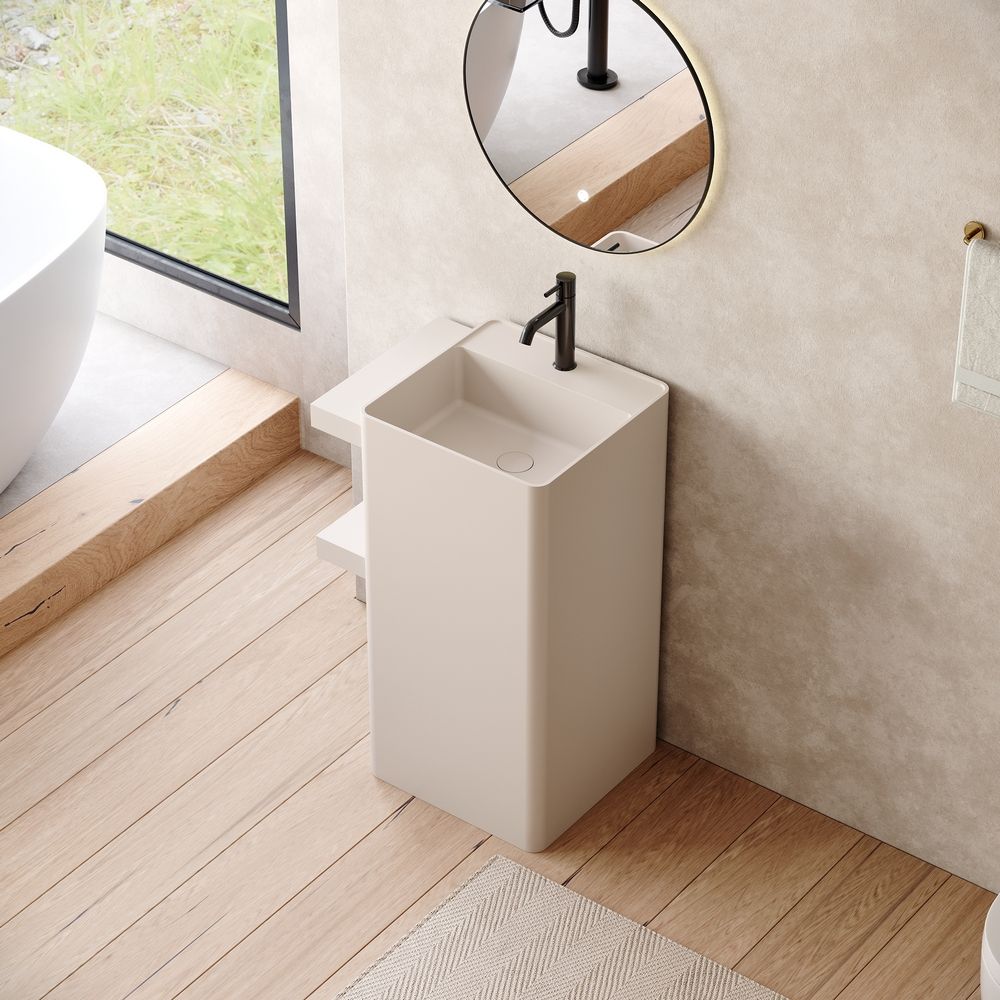 KT-6559 Solid Surface Pedestal Basin with Double-Layer Side Storage Shelves