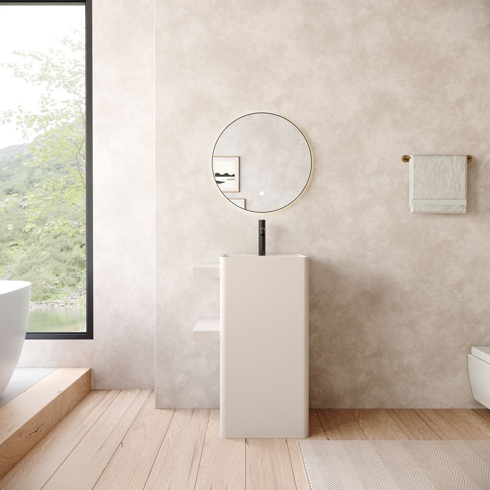 KT-6559 Solid Surface Pedestal Basin with Double-Layer Side Storage Shelves