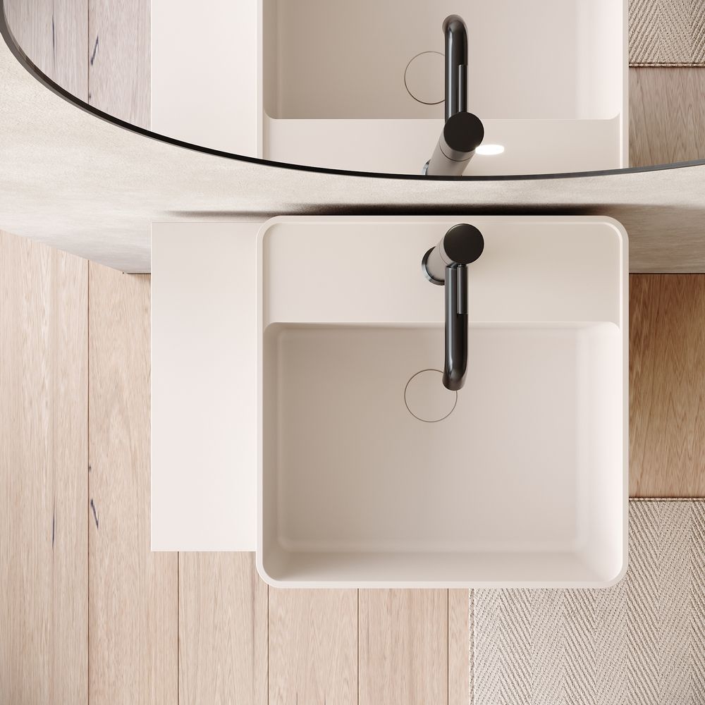 KT-6559 Solid Surface Pedestal Basin with Double-Layer Side Storage Shelves