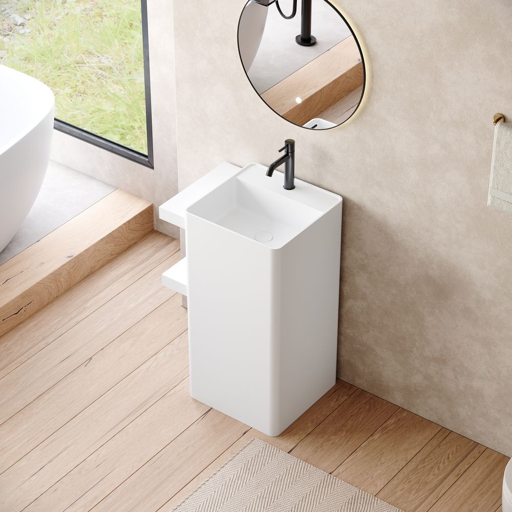 KT-6559 Solid Surface Pedestal Basin with Double-Layer Side Storage Shelves