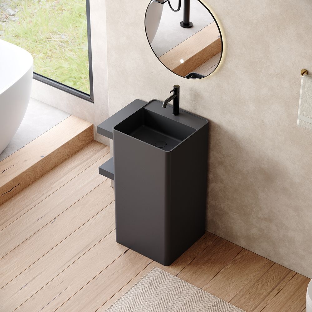 KT-6559 Solid Surface Pedestal Basin with Double-Layer Side Storage Shelves