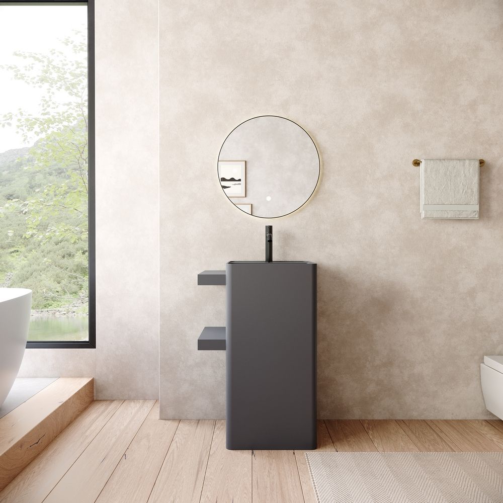 KT-6559 Solid Surface Pedestal Basin with Double-Layer Side Storage Shelves