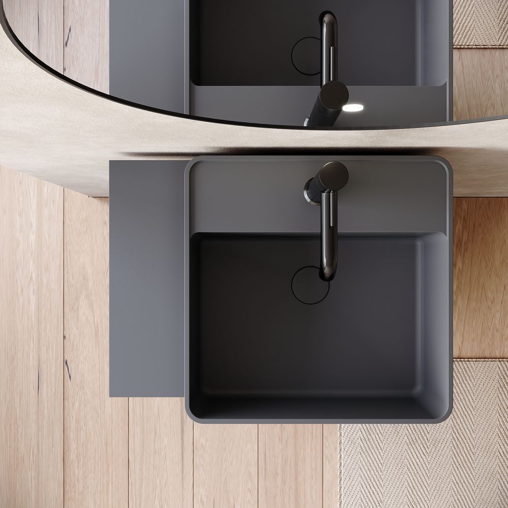 KT-6559 Solid Surface Pedestal Basin with Double-Layer Side Storage Shelves