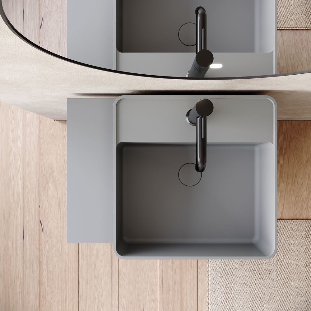 KT-6559 Solid Surface Pedestal Basin with Double-Layer Side Storage Shelves