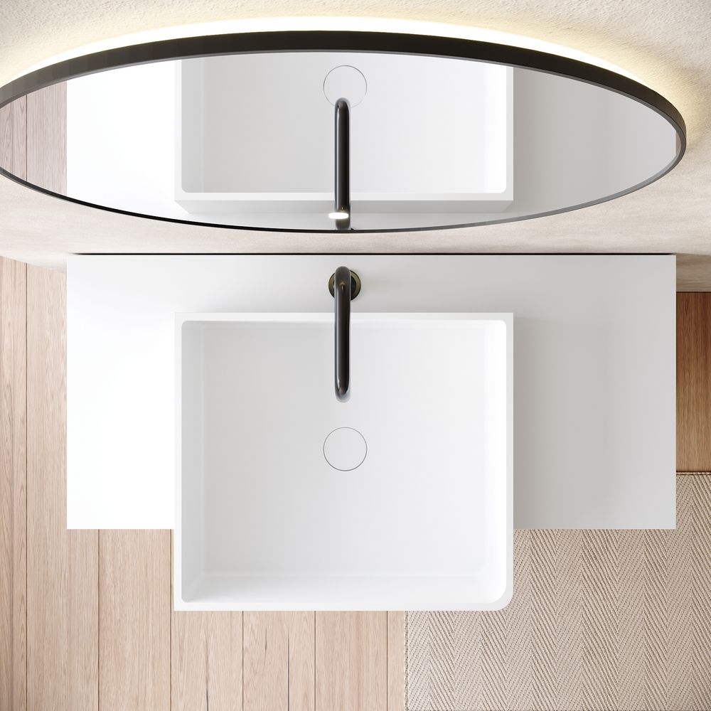 KT-6560 Solid Surface Pedestal Basin with Side Open Tiered Cabinet