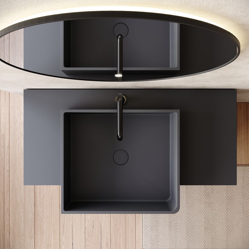 KT-6560 Solid Surface Pedestal Basin with Side Open Tiered Cabinet