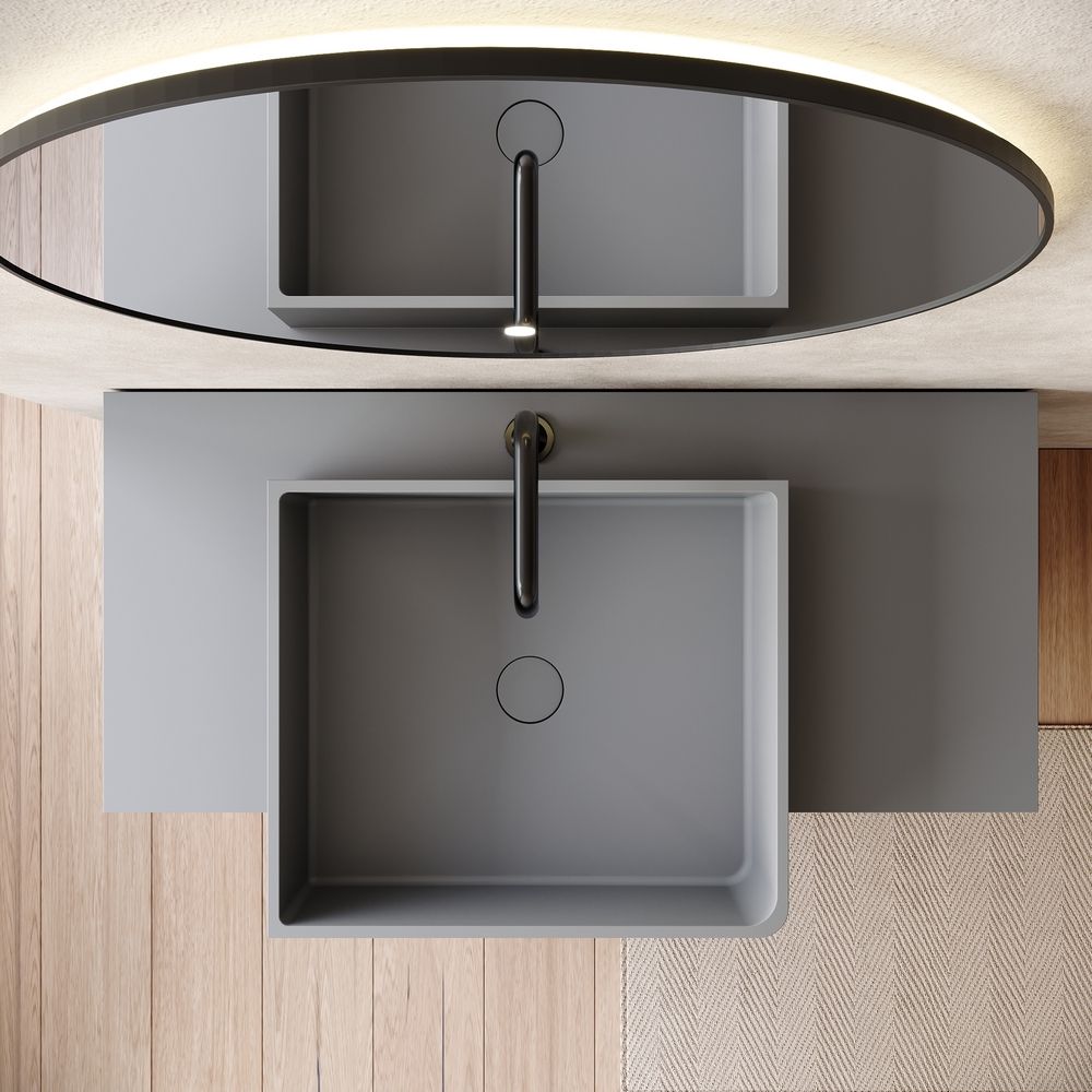 KT-6560 Solid Surface Pedestal Basin with Side Open Tiered Cabinet