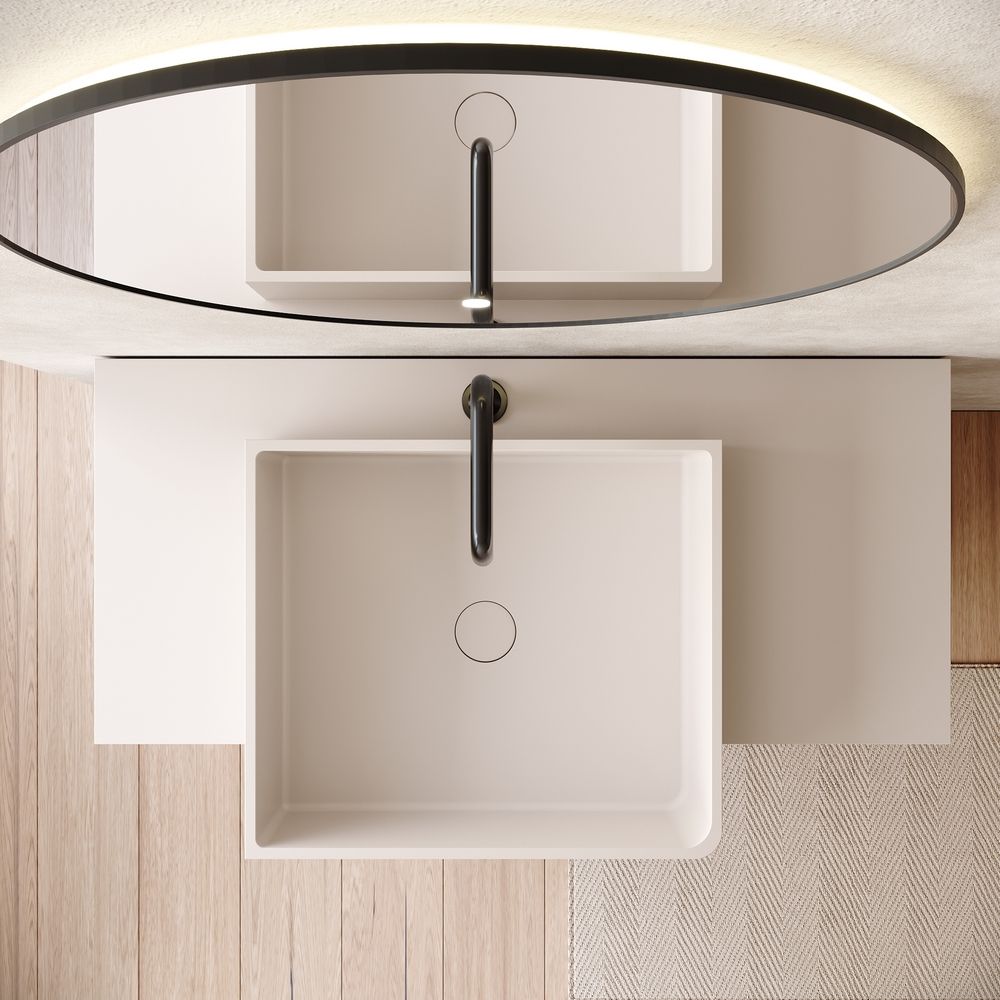 KT-6560 Solid Surface Pedestal Basin with Side Open Tiered Cabinet