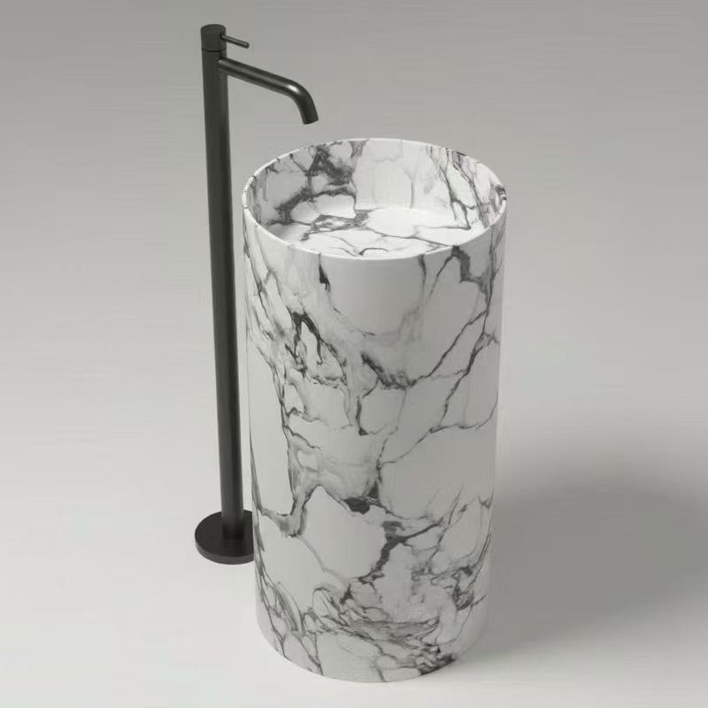 Luxury Marble Look Solid Surface Freestanding Pedestal Sink | 400×400×850 mm
