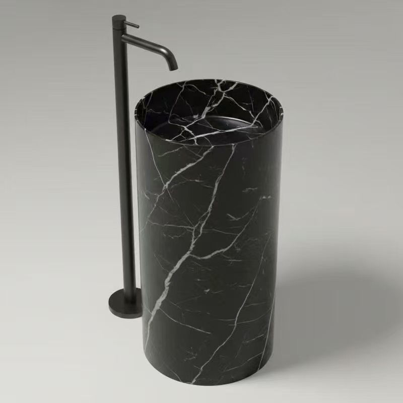 Luxury Marble Look Solid Surface Freestanding Pedestal Sink | 400×400×850 mm