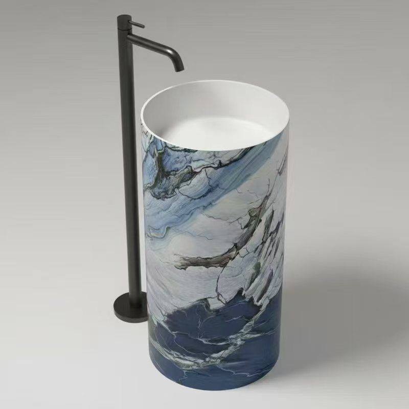 Luxury Marble Look Solid Surface Freestanding Pedestal Sink | 400×400×850 mm