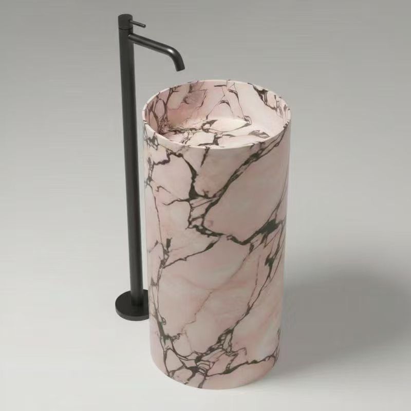 Luxury Marble Look Solid Surface Freestanding Pedestal Sink | 400×400×850 mm