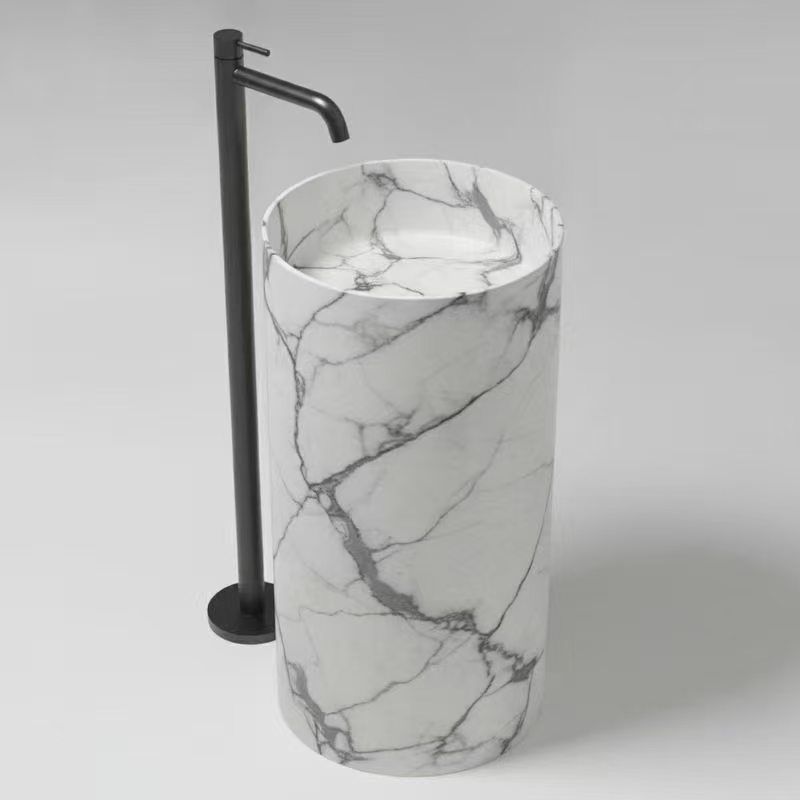 Luxury Marble Look Solid Surface Freestanding Pedestal Sink | 400×400×850 mm