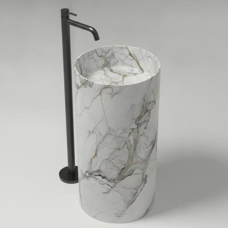 Luxury Marble Look Solid Surface Freestanding Pedestal Sink | 400×400×850 mm