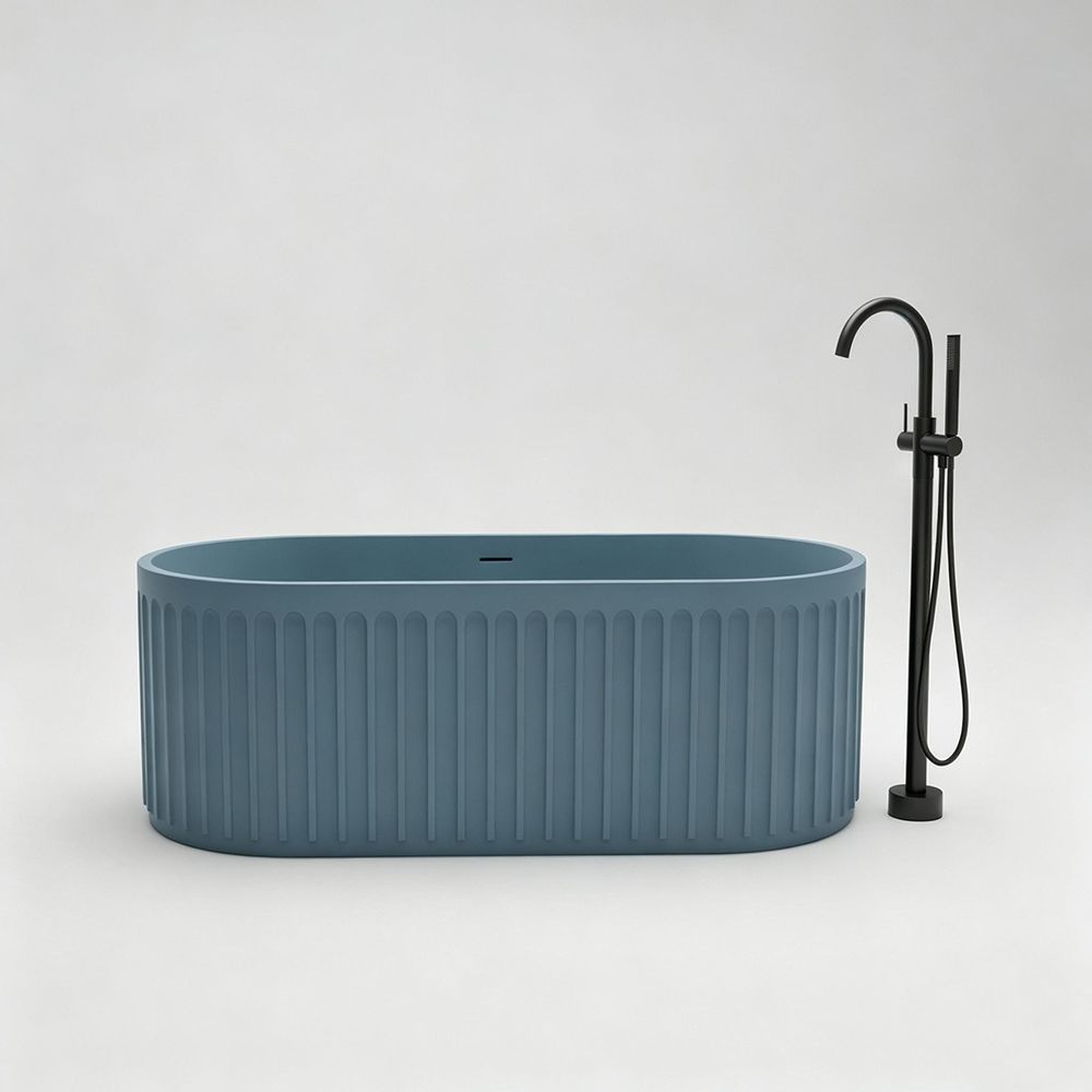 KT-8212 Nordic Blue Fluted Solid Surface Freestanding Bathtub | Oval Racetrack Design
