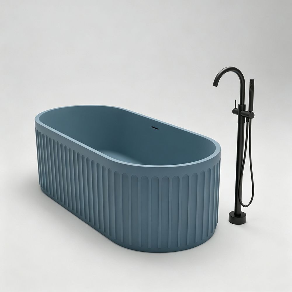 KT-8212 Nordic Blue Fluted Solid Surface Freestanding Bathtub | Oval Racetrack Design