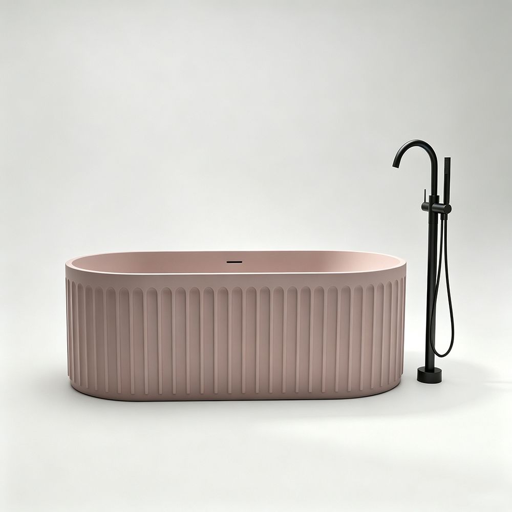 KT-8212 Nordic Blue Fluted Solid Surface Freestanding Bathtub | Oval Racetrack Design