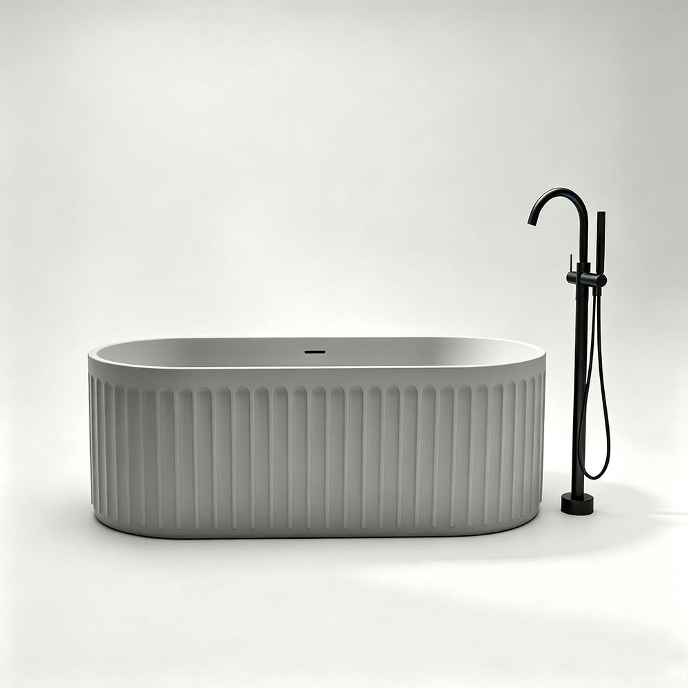 KT-8212 Nordic Blue Fluted Solid Surface Freestanding Bathtub | Oval Racetrack Design