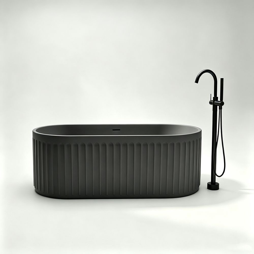 KT-8212 Nordic Blue Fluted Solid Surface Freestanding Bathtub | Oval Racetrack Design