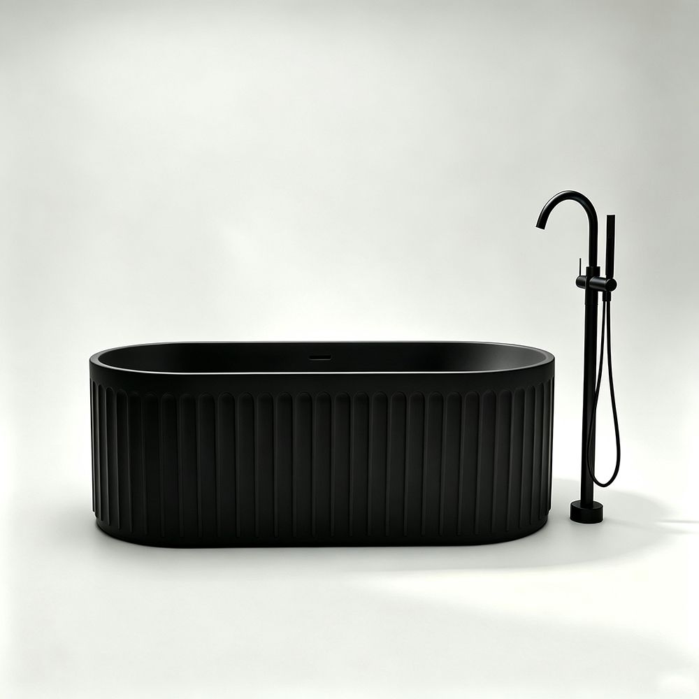 KT-8212 Nordic Blue Fluted Solid Surface Freestanding Bathtub | Oval Racetrack Design
