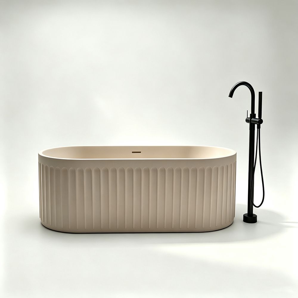 KT-8212 Nordic Blue Fluted Solid Surface Freestanding Bathtub | Oval Racetrack Design