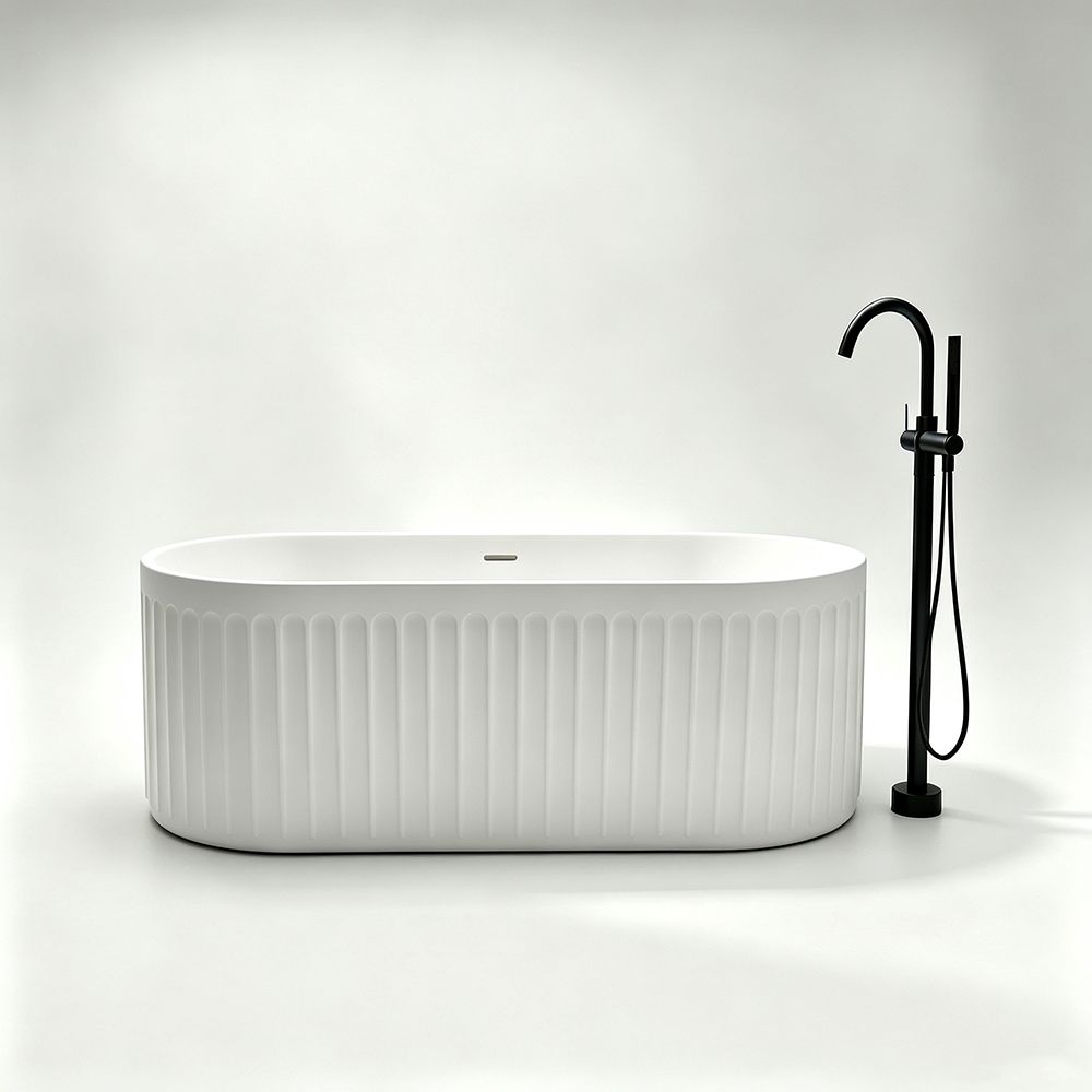 KT-8212 Nordic Blue Fluted Solid Surface Freestanding Bathtub | Oval Racetrack Design
