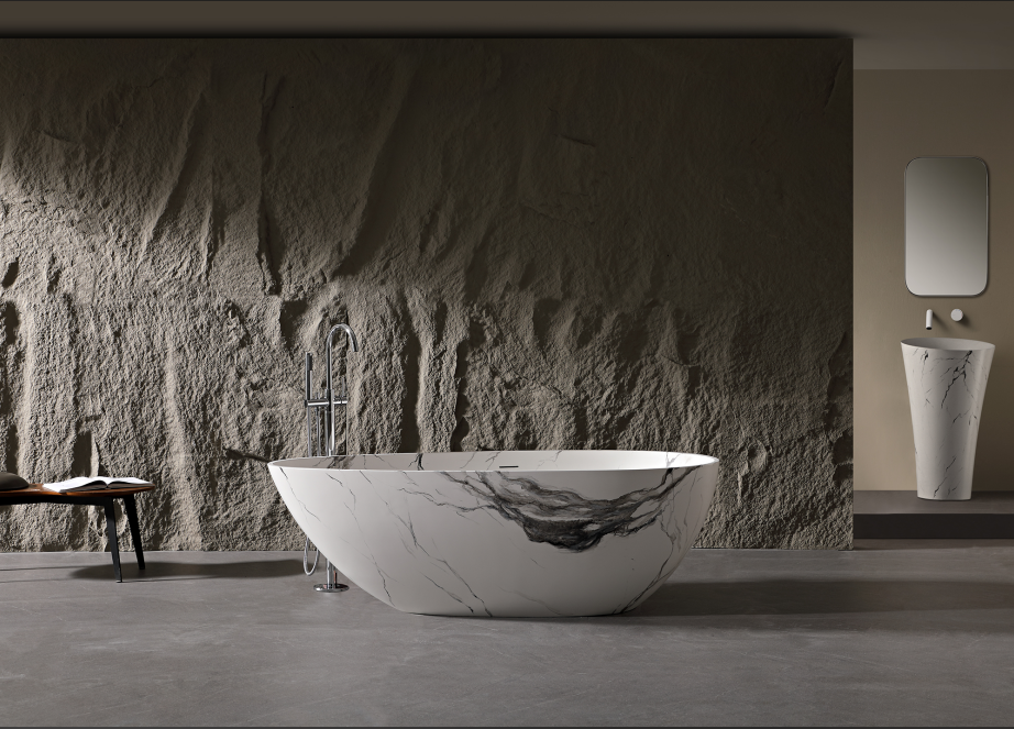 Creating a Personalized Bathroom Space: Diverse Customization Options for Marble-Texture Solid Surface Bathtubs