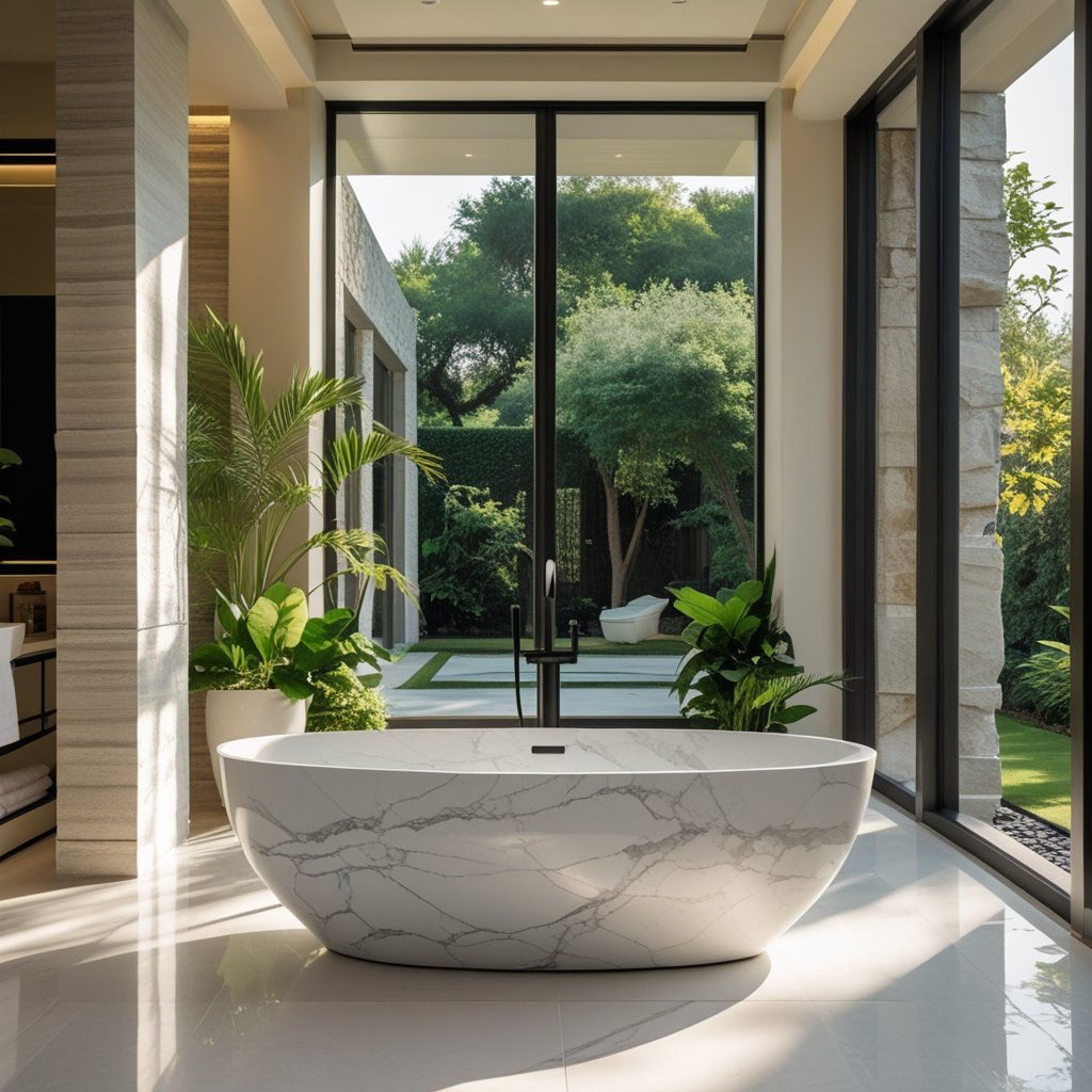 High-End Bathroom Trends: Marble-Texture Solid Surface Bathtubs