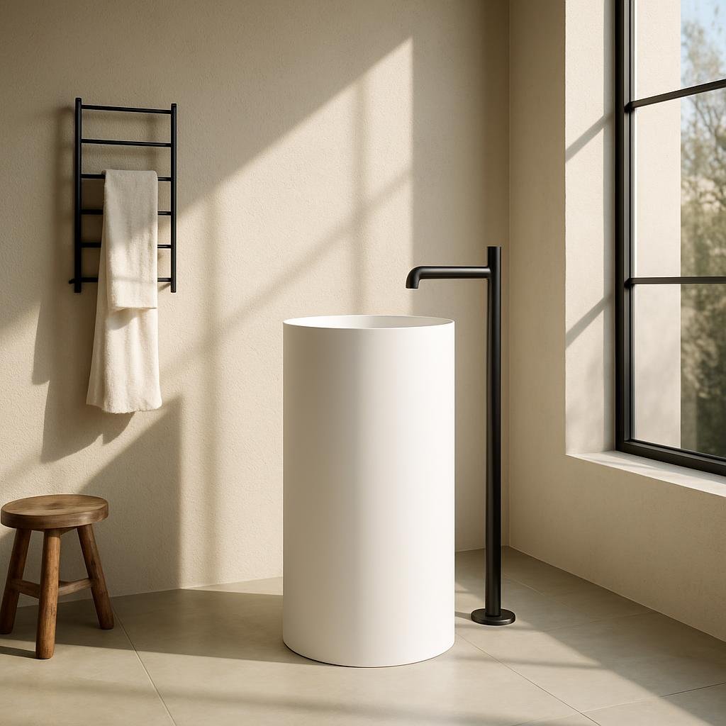 Solid Surface Pedestal Basin Combines Aesthetics With Practicality For Modern Bathrooms