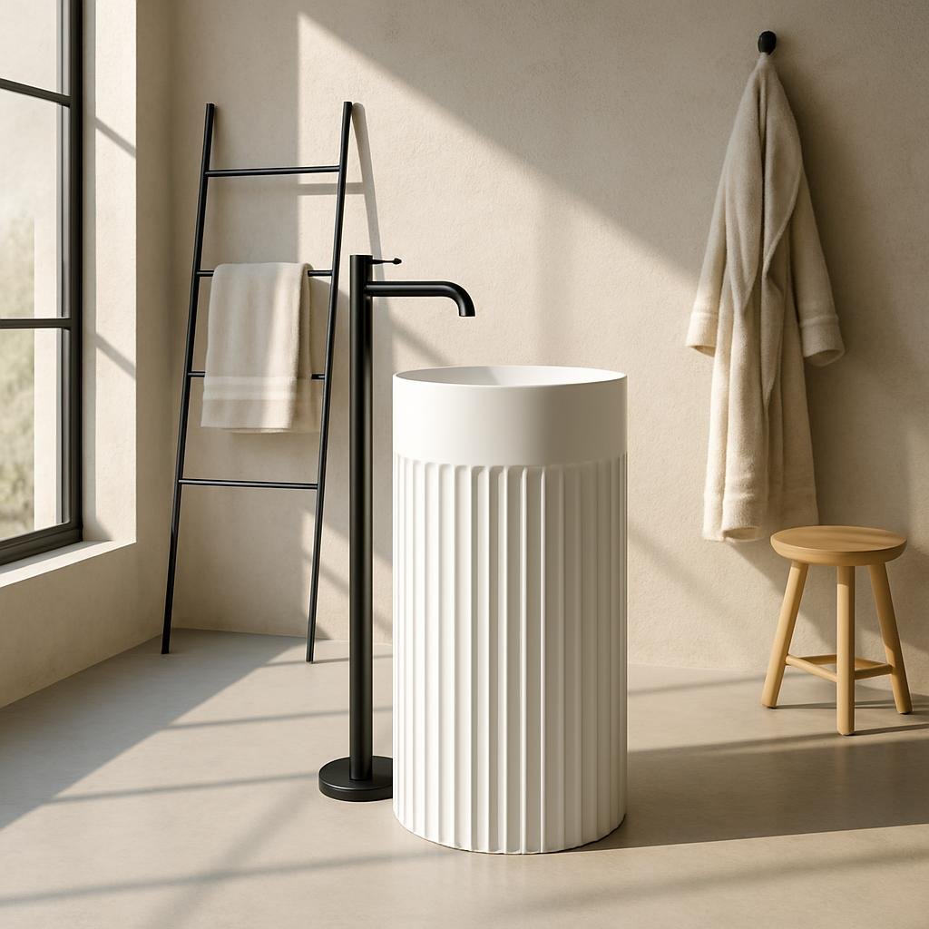 Is a Solid Surface Pedestal Basin Suitable for a Nordic-Style Bathroom Design