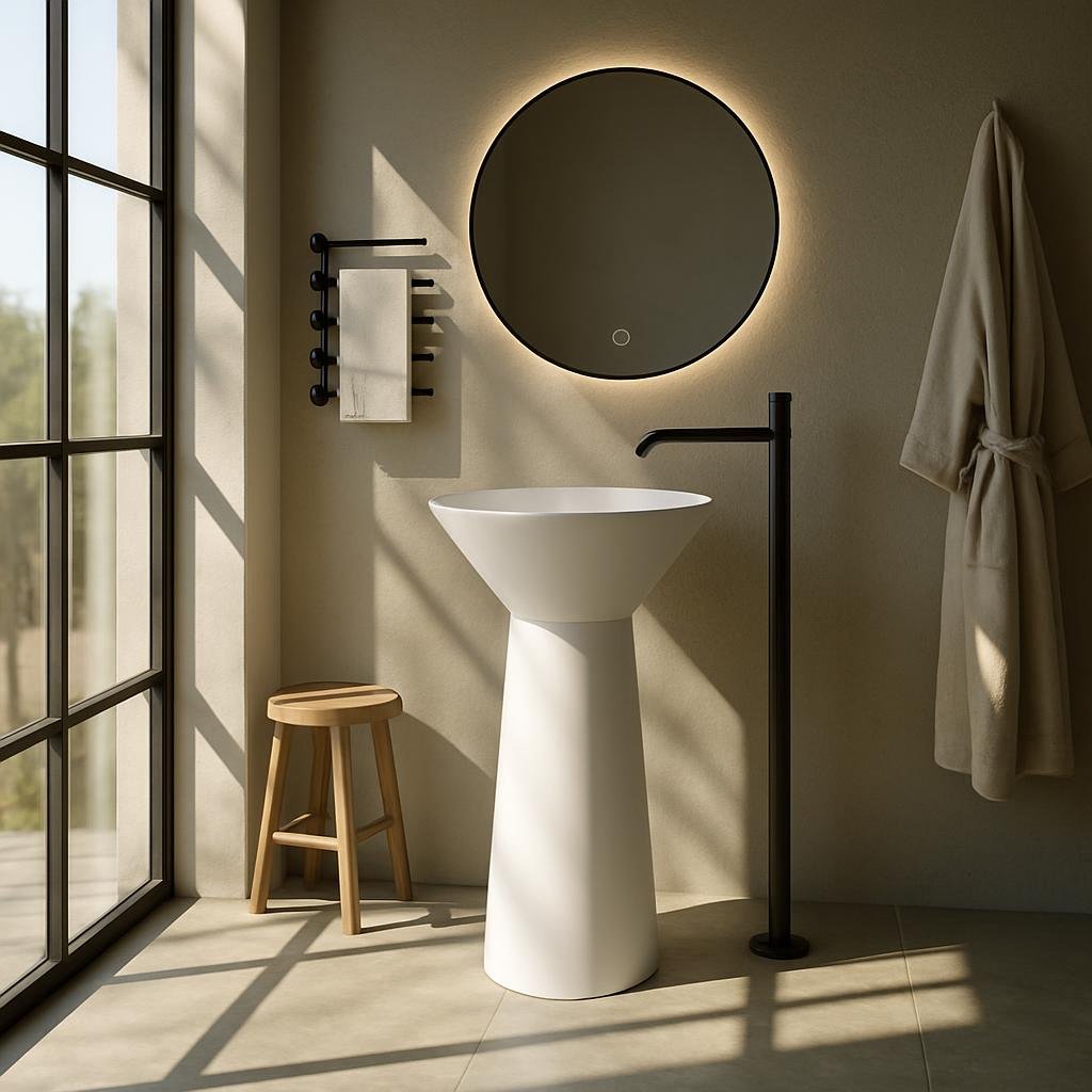 A Guide To Pairing Modern Minimalist Style With Solid Surface Pedestal Basins For Contemporary Bathrooms