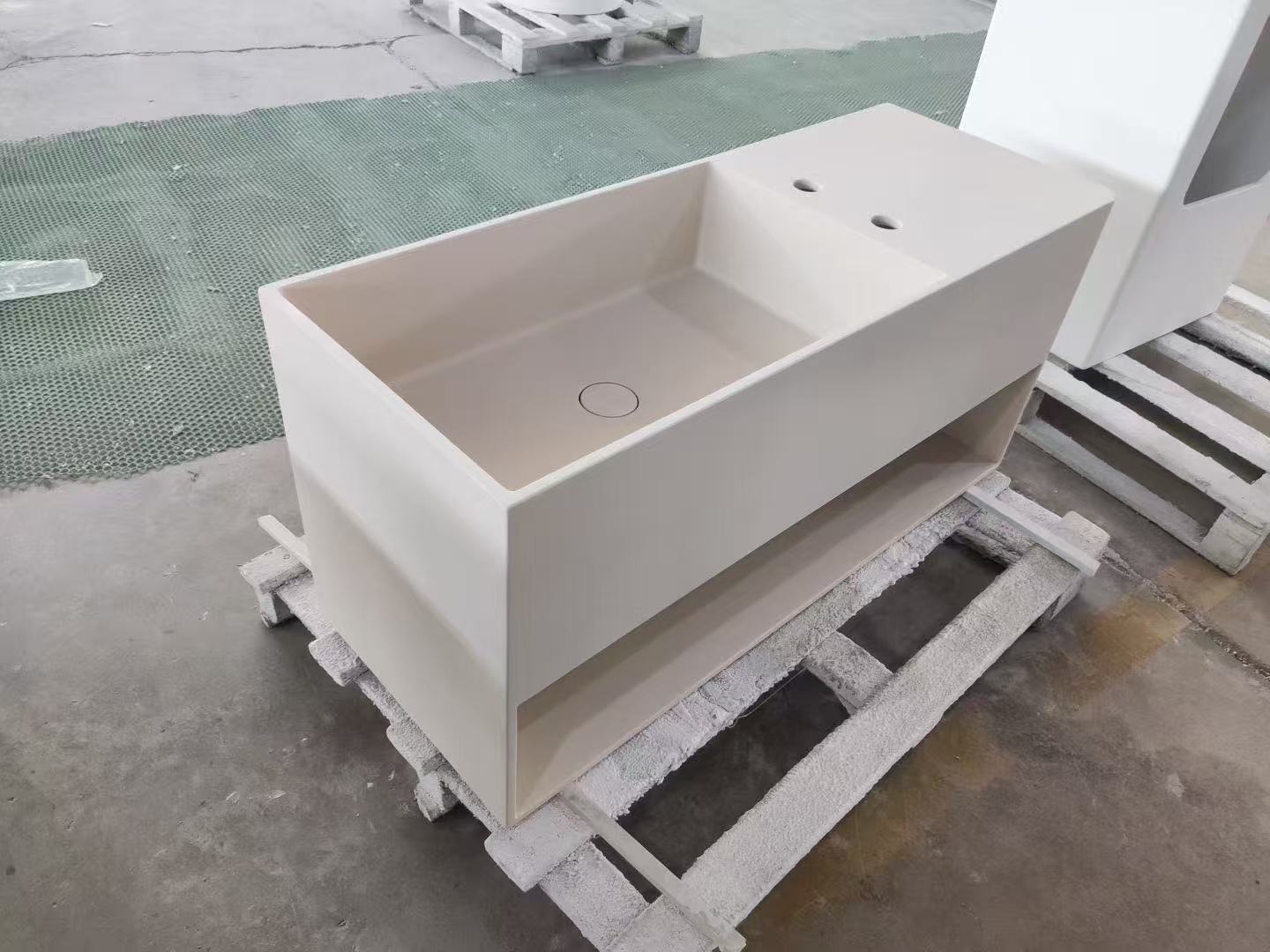 KT-6513 Solid Surface Wall-Mounted Wash Basin with Storage