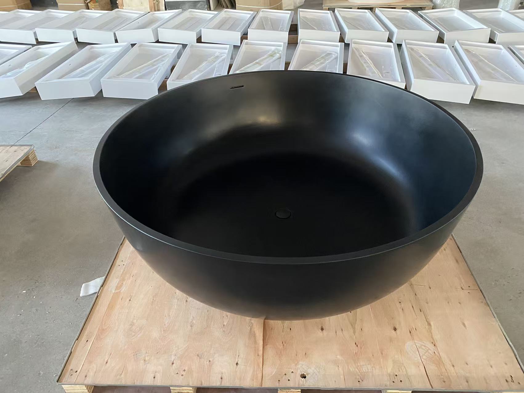 KT-8220 Matte Black Round Solid Surface Freestanding Bathtub