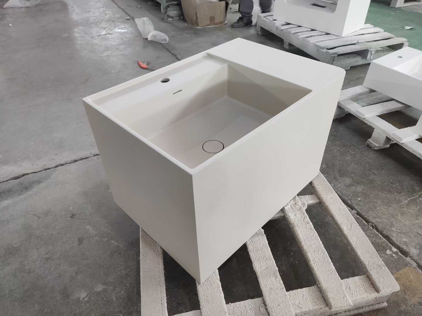 Solid Surface Wall-Mounted Wash Basin with Storage