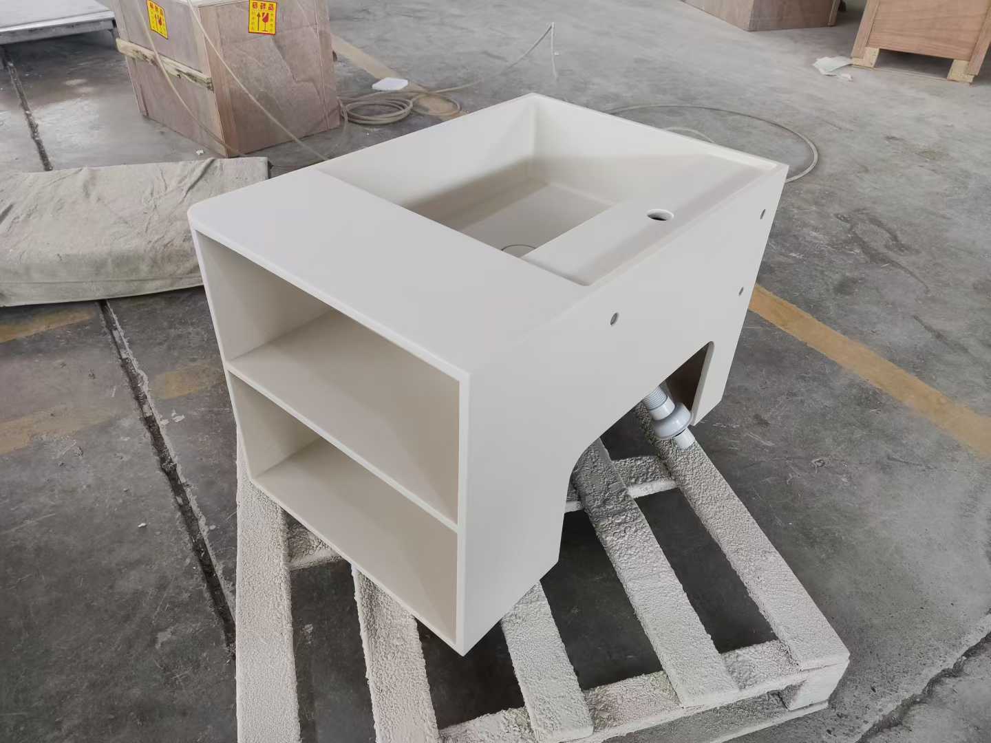 Solid Surface Wall-Mounted Wash Basin with Storage