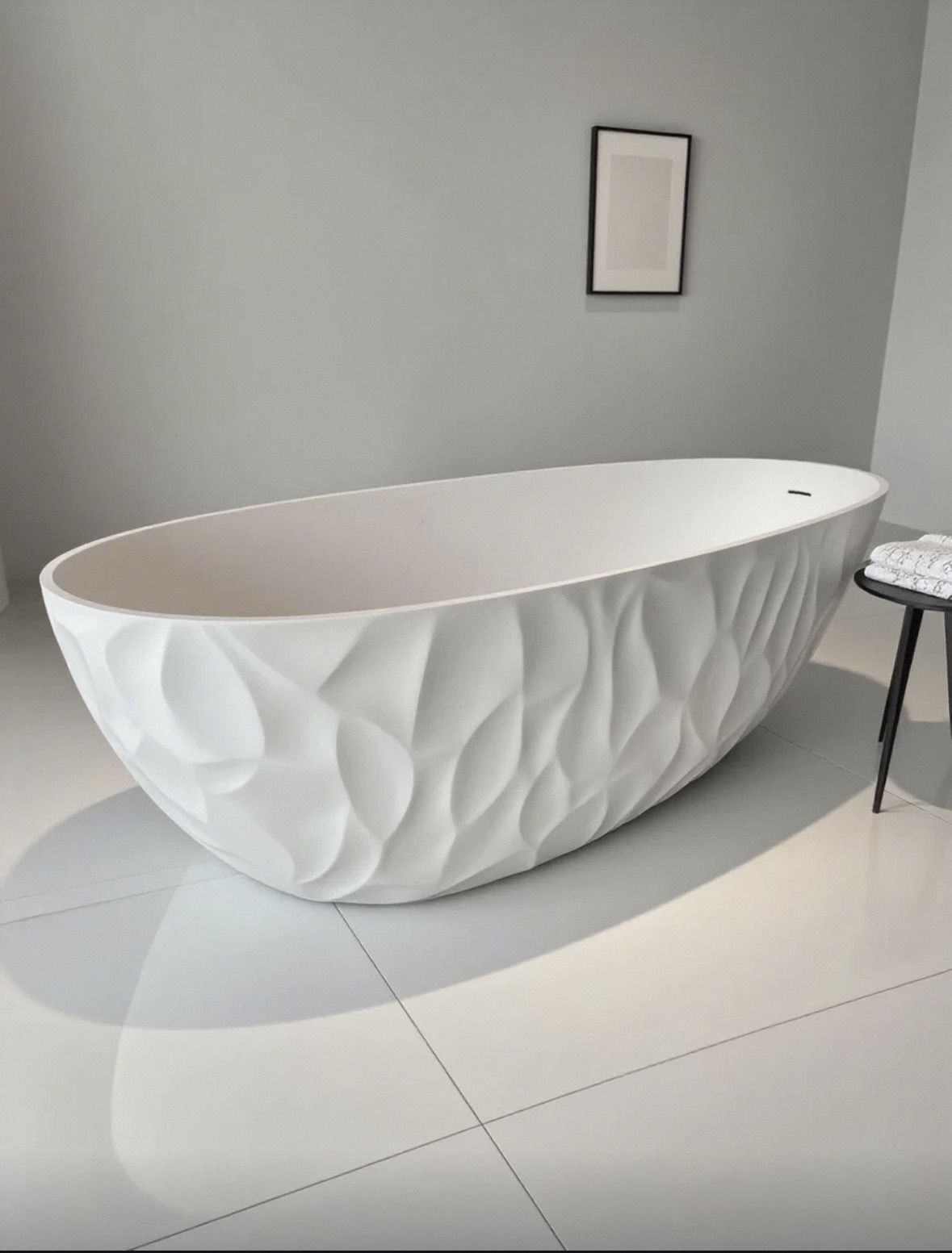Art-Textured Solid Surface Oval Freestanding Bathtub