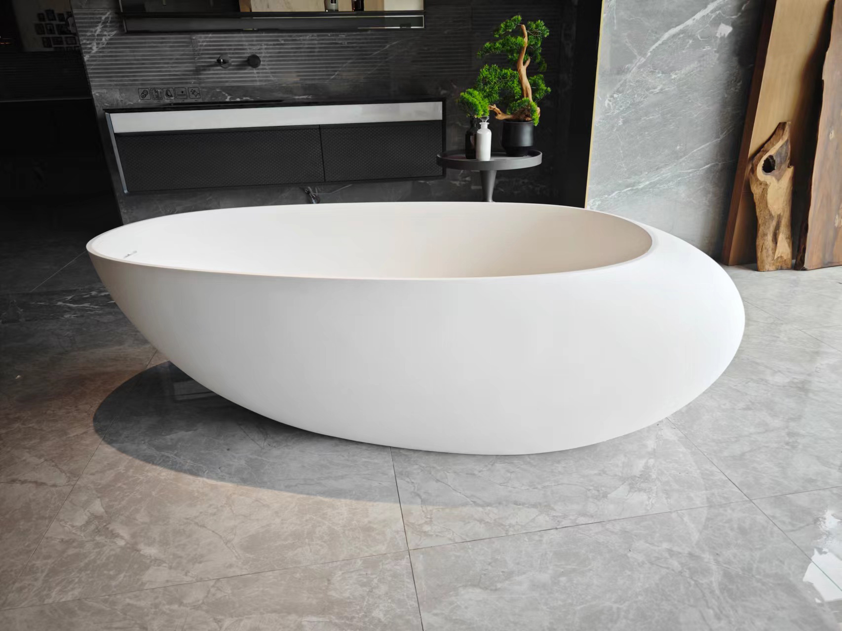 KT-8414 Pure White Solid Surface Freestanding Bathtub